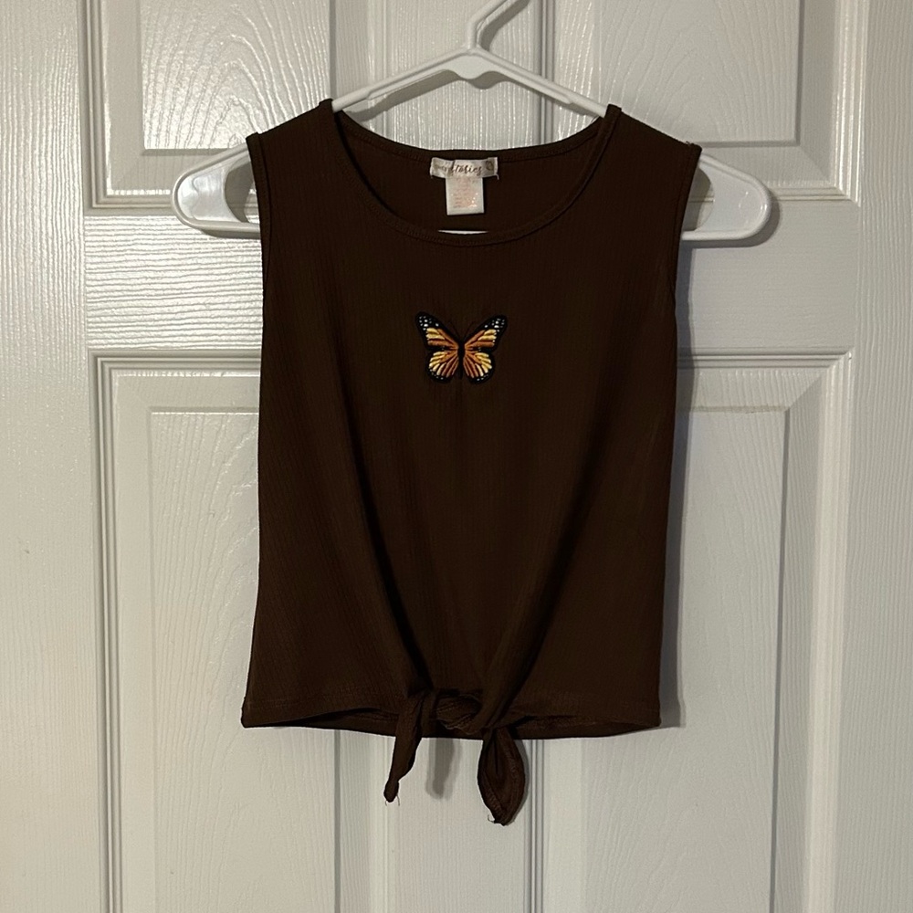 Brown Tank Top with Butterfly Design